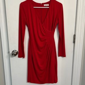 Red Calvin Klein Long Sleeve Dress